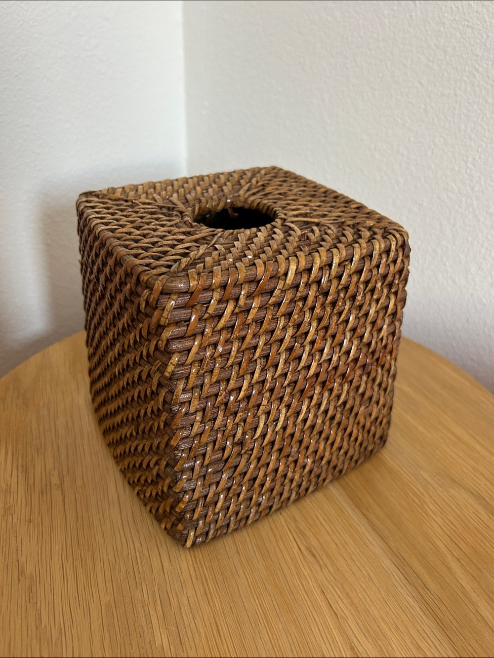 Vintage Woven Rattan Tissue Box Cover - Brown
